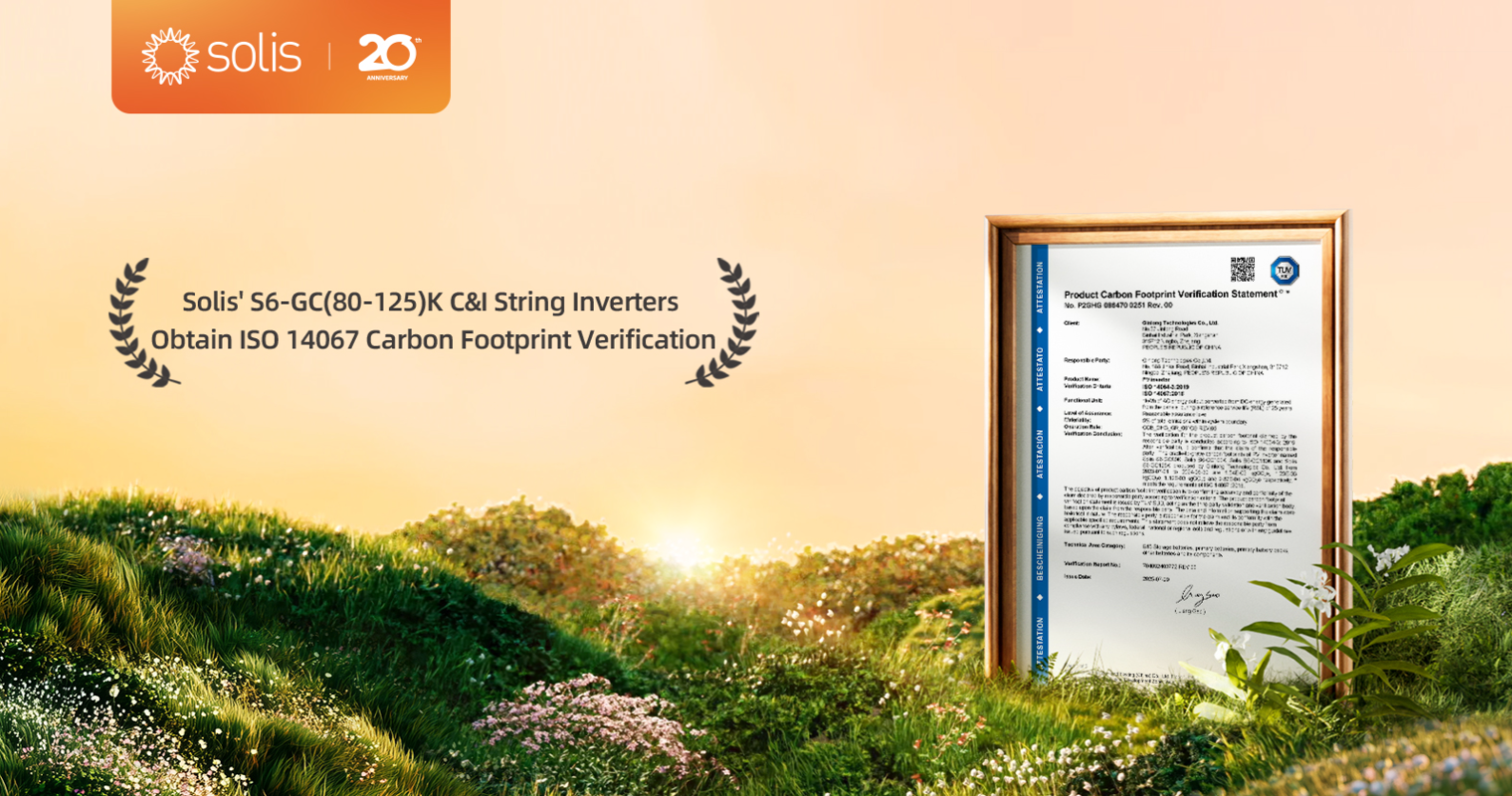 Solis' S6-GC(80-125)K C&I Inverter Series Achieves ISO 14067:2018 Product Carbon Footprint Verification from TÜV Süd