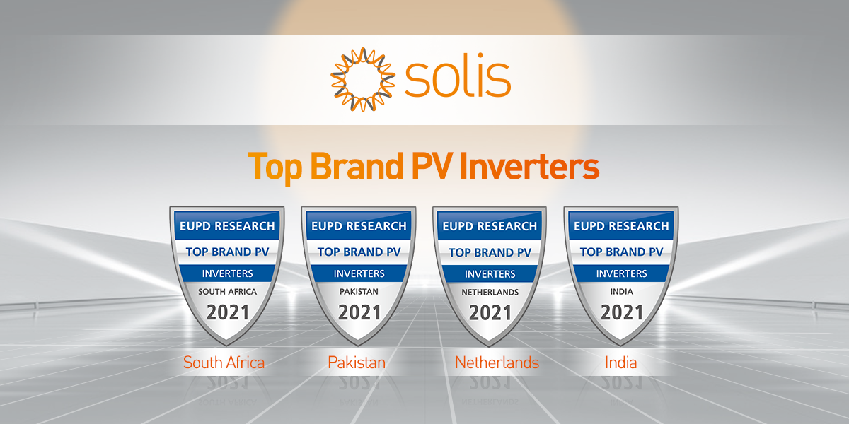 Galardonado Solis Inverters con el Premio la Mejor Marca PV 2021 para fabricantes de inversores en Sudáfrica, Pakistán, Países Bajos e India